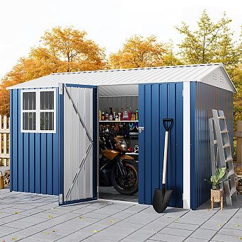 8X10 FT Storage Shed with Cross Windows & Double Doors,450 Cu Ft (ship in 2 boxes)
