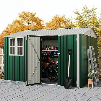 8X10 FT Storage Shed with Cross Windows & Double Doors,450 Cu Ft (ship in 2 boxes)