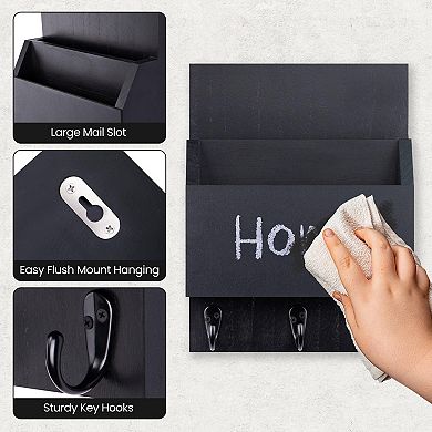Wall Mount Entryway Key Mail Holder with 2 Slots and 3 Hooks