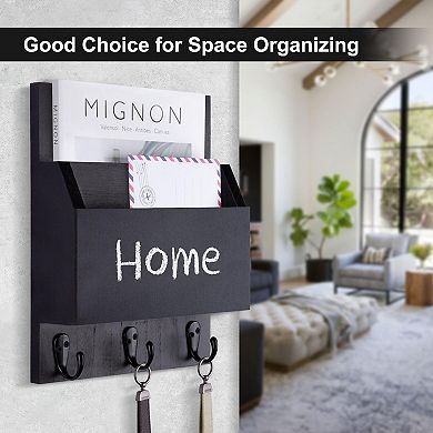 Wall Mount Entryway Key Mail Holder with 2 Slots and 3 Hooks