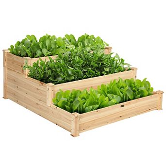 Costway 3 tier Wooden Raised Vegetable Garden Bed Elevated Planter Kit Outdoor Gardening