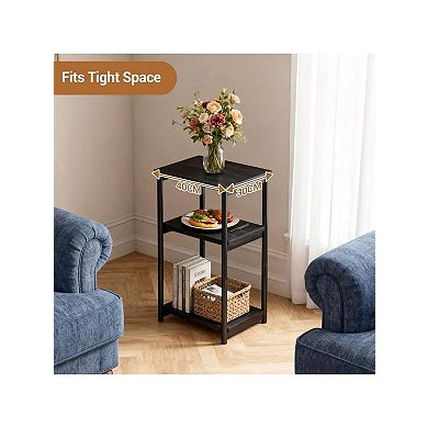 3-Tier Side Table with Storage Tall End Table with Metal Frame Small Multifunctional Nightstand
