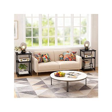 3-Tier Side Table with Storage Tall End Table with Metal Frame Small Multifunctional Nightstand