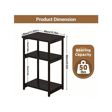 3-Tier Side Table with Storage Tall End Table with Metal Frame Small Multifunctional Nightstand