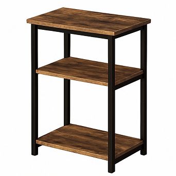 3 tier Side Table with Storage Tall End Table with Metal Frame Small Multifunctional Nightstand