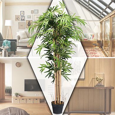 Costway 5-Feet Artificial Bamboo Silk Tree Green Indoor Outdoor Home Decorative Planter