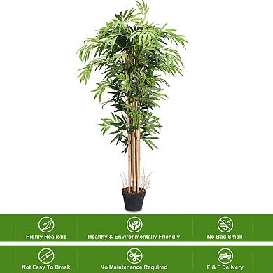 Costway 5-Feet Artificial Bamboo Silk Tree Green Indoor Outdoor Home Decorative Planter