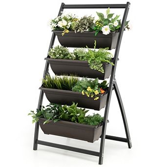Costway 4 FT 4 tier Vertical Raised Garden Bed Elevated Planter Box w/4 Container Boxes