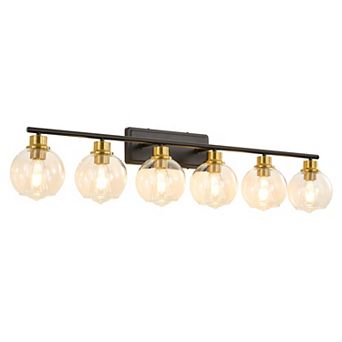 POWLIG 42.12" Gold Bathroom Vanity Light - 6-Light Fixture with Clear Glass Shades for Powder Room