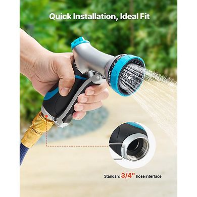10-Pattern Adjustable Garden Hose Sprayer for Lawn, Patio, and Car Washing - Blue, Black