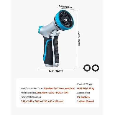 10-Pattern Adjustable Garden Hose Sprayer for Lawn, Patio, and Car Washing - Blue, Black