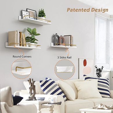 Floating Wall Shelves with Guard Rail Bathroom Over Toilet 3PC