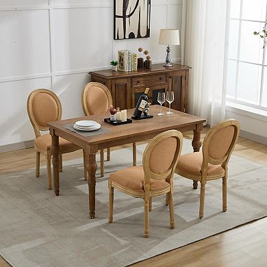French Style Solid Wood Frame Dining Chair with Linen Fabric Back Set of 2