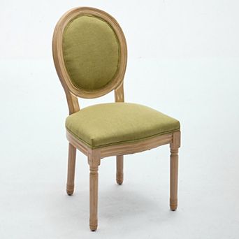 French Style Solid Wood Frame Dining Chair with Linen Fabric Back Set of 2