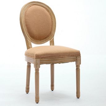French Style Solid Wood Frame Dining Chair with Linen Fabric Back Set of 2
