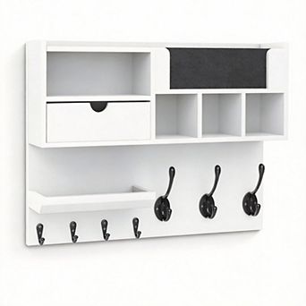 Wall-Mounted Key Holder with Mail Slot & Chalkboard Entryway Shelf