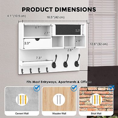 Wall-Mounted Key Holder with Mail Slot & Chalkboard Entryway Shelf