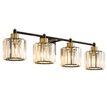 POWLIG 31" 4-Light Gold Vanity Light with Crystal Shades - Dimmable Bathroom Lighting Fixtures
