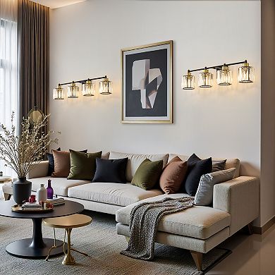 POWLIG 31" 4-Light Gold Vanity Light with Crystal Shades - Dimmable Bathroom Lighting Fixtures