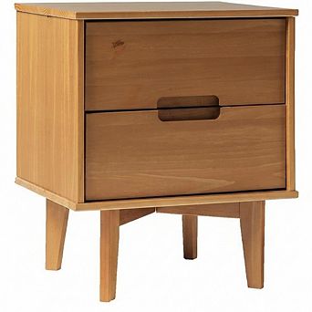 ZUQIETA Mid-Century Modern Nightstand with 2 Drawers & Shelf, 24" Caramel Wood End Table