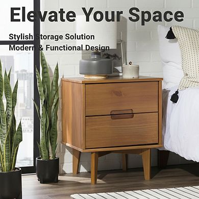 ZUQIETA Mid-Century Modern Nightstand with 2 Drawers & Shelf, 24" Caramel Wood End Table