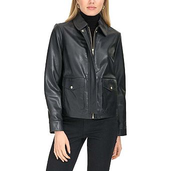 Cole Haan Women's Lambskin Trucker Leather Jacket