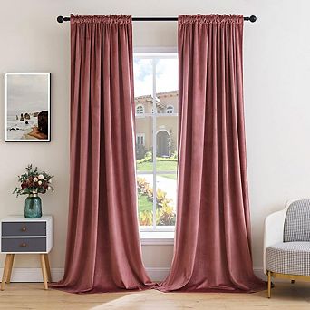 KSIZUIS Dusty Rose Velvet Blackout Curtains - Thermal Insulated 84” Long, Rod Pocket Set of 2