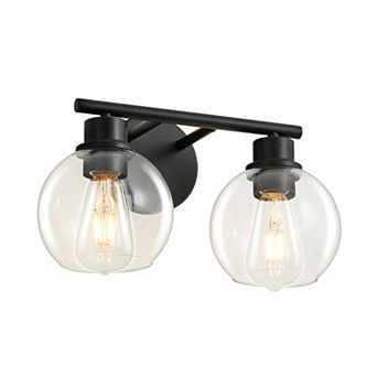 POWLIG 13.4" 2-Light Dimmable Bathroom Vanity Light - Black&Gold Finish with Clear Glass Shades