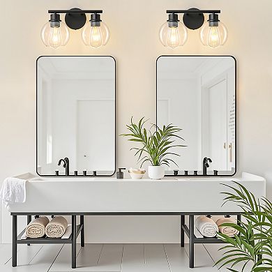POWLIG 13.4" 2-Light Dimmable Bathroom Vanity Light - Black&Gold Finish with Clear Glass Shades