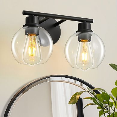 POWLIG 13.4" 2-Light Dimmable Bathroom Vanity Light - Black&Gold Finish with Clear Glass Shades