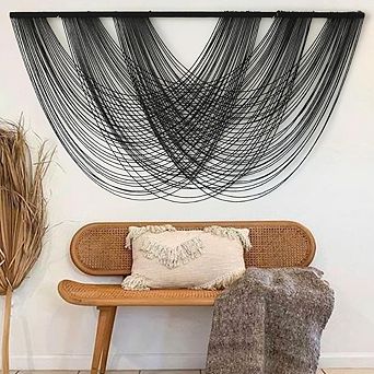 KSIZUIS Black Boho Macrame Wall Hanging - Large 59"x31" Yarn Tapestry for Living Room & Bedroom