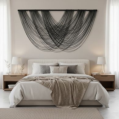 KSIZUIS Black Boho Macrame Wall Hanging - Large 59"x31" Yarn Tapestry for Living Room & Bedroom