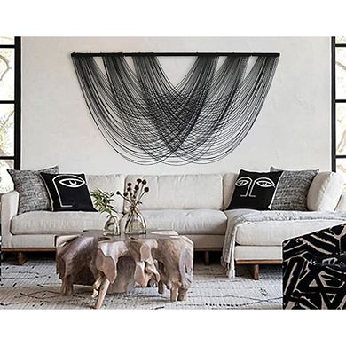 KSIZUIS Black Boho Macrame Wall Hanging - Large 59"x31" Yarn Tapestry for Living Room & Bedroom
