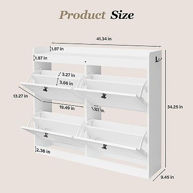 4 Drawer Flip Shoe Cabinet with Adjustable Shelves and Wooden Legs