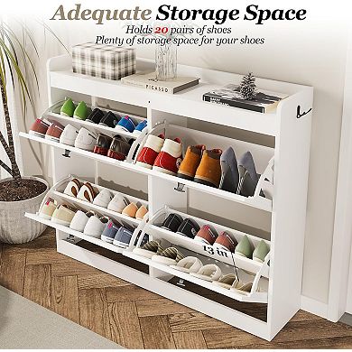 4 Drawer Flip Shoe Cabinet with Adjustable Shelves and Wooden Legs