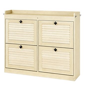 4 Drawer Flip Shoe Cabinet with Adjustable Shelves and Wooden Legs
