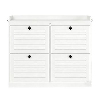 4 Drawer Flip Shoe Cabinet with Adjustable Shelves and Wooden Legs