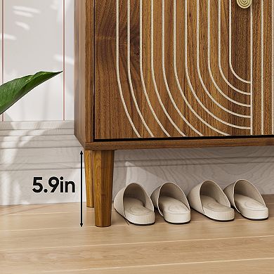 Modern Storage Cabinet With Shoe Cabinet with 2 Gold Flip Drawers