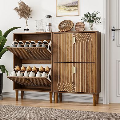 Modern Storage Cabinet With Shoe Cabinet with 2 Gold Flip Drawers