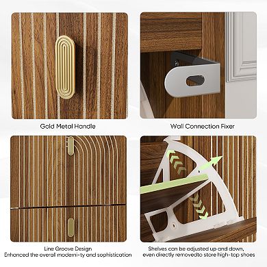 Modern Storage Cabinet With Shoe Cabinet with 2 Gold Flip Drawers