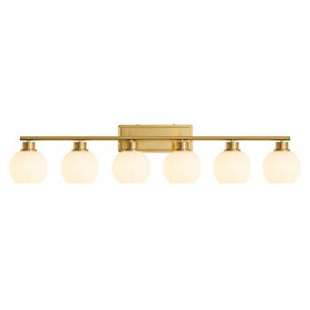 POWLIG 45.27" 6-Light Dimmable Bathroom Vanity Light - Nickel Finish with Milky White Glass Shades