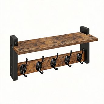 Wall Mounted Wood Coat Rack with Shelf and 5 Hooks