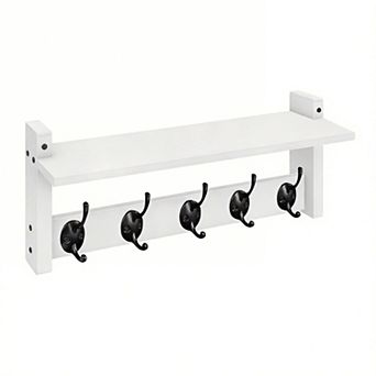 Wall Mounted Wood Coat Rack with Shelf and 5 Hooks