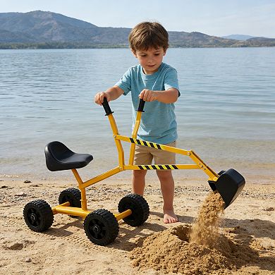 Toy Excavator Riding Sand Dredger with Wheels Yellow