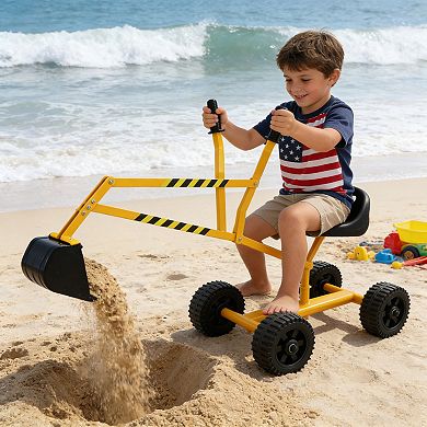 Toy Excavator Riding Sand Dredger with Wheels Yellow