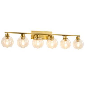 POWLIG 42.12" Gold Bathroom Vanity Light - 6-Light Fixture with Clear Glass Shades for Powder Room