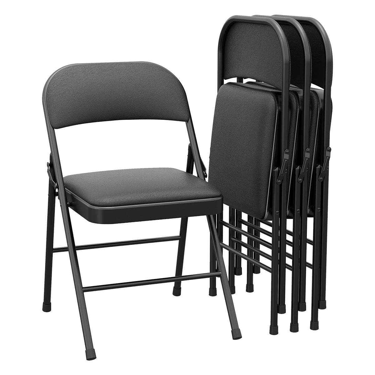 4 Pack Portable Folding Chairs with Padded Cushions - Black