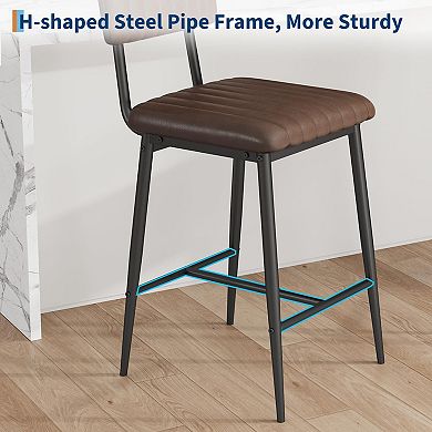 25.6" Counter-Height Modern Bar Stools Set of 2,400LBS PU Leather Kitchen Island Bar Chairs