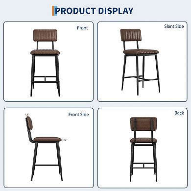 25.6" Counter-Height Modern Bar Stools Set of 2,400LBS PU Leather Kitchen Island Bar Chairs