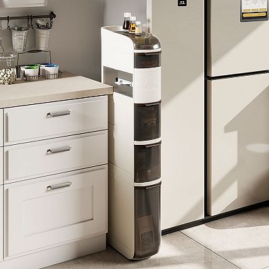 4-Tier Narrow Bathroom Storage Cabinet with Drawers and Tissue Holder